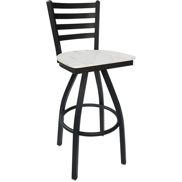 BFM Seating - Lima Ladder Back Swivel Barstool - Relic Seat - Steel Frame - (BFM - 2160S) - SchoolOutlet