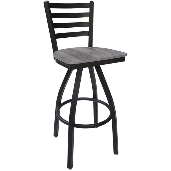 BFM Seating - Lima Ladder Back Swivel Barstool - Relic Seat - Steel Frame - (BFM - 2160S) - SchoolOutlet