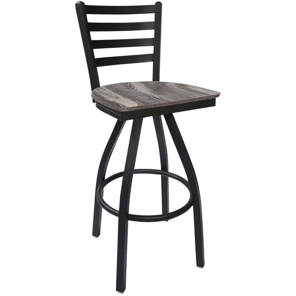 BFM Seating - Lima Ladder Back Swivel Barstool - Relic Seat - Steel Frame - (BFM - 2160S) - SchoolOutlet