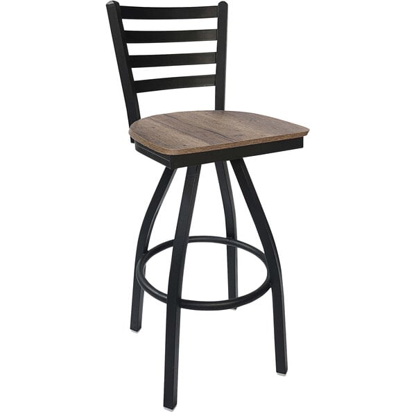 BFM Seating - Lima Ladder Back Swivel Barstool - Relic Seat - Steel Frame - (BFM - 2160S) - SchoolOutlet
