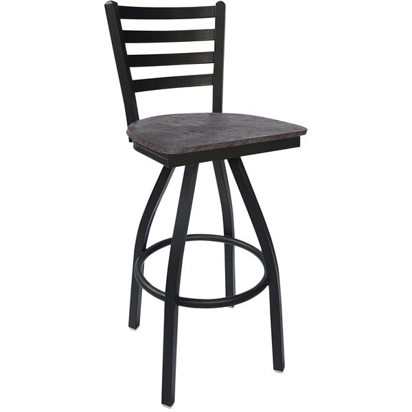 BFM Seating - Lima Ladder Back Swivel Barstool - Relic Seat - Steel Frame - (BFM - 2160S) - SchoolOutlet