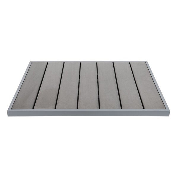 BFM Seating Seaside 24x30 Gray Synthetic Teak Table Top - Soft Gray Powder Coat Aluminum Frame - Umbrella Hole Optional(BFM - PH2430) - SchoolOutlet