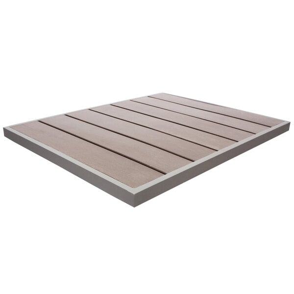 BFM Seating Seaside 34x34 Gray Synthetic Teak Table Top - Soft Gray Powder Coat Aluminum Frame - Umbrella Hole Optional - (BFM - PH3434GR) - SchoolOutlet