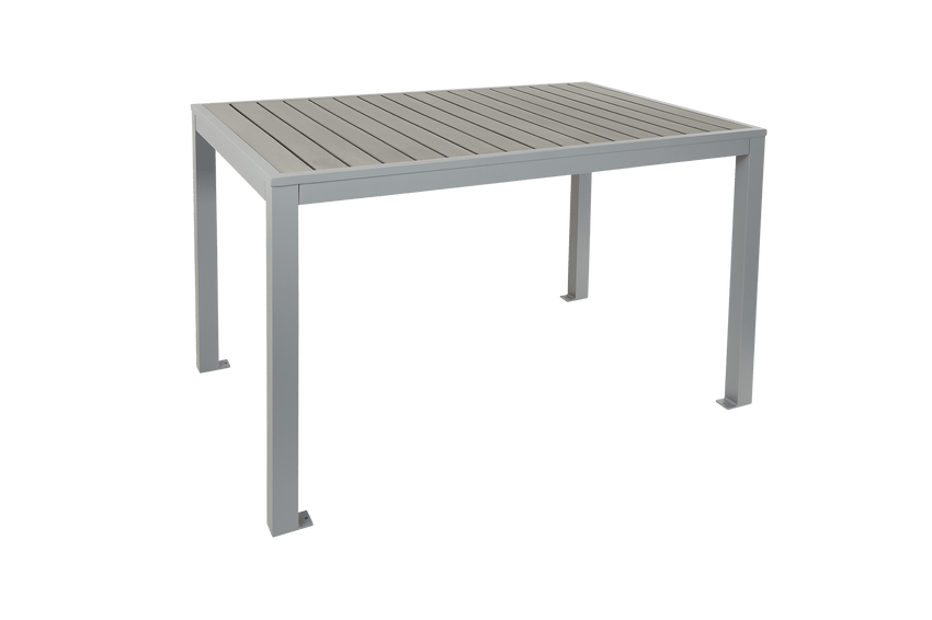 BFM Seating Seaside 4 - Leg Bolt - Down Table 31x48, Synthetic Gray Teak Top, Umbrella Hole Optional - (BFM - PH4L3148) - SchoolOutlet
