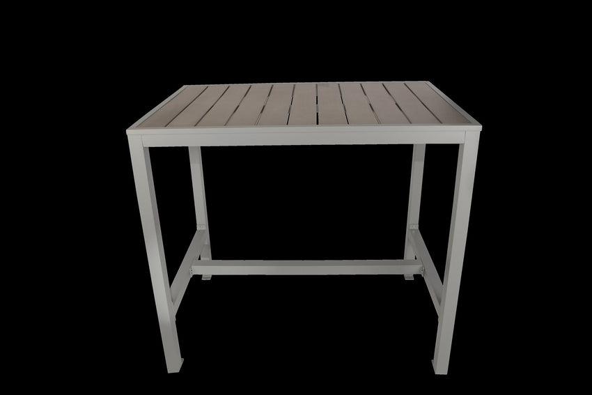 BFM Seating Seaside 4 - Leg Bar Height Bolt - Down Table 31x48, Synthetic Gray Teak Top - (BFM - PH4L3148xxxT) - SchoolOutlet