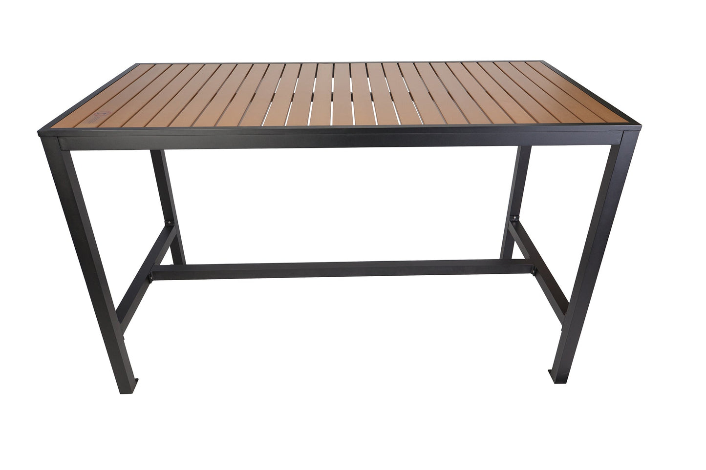 BFM Seating Longport 4 - Leg Bolt - Down Table 35x71, Synthetic Teak Top, Black Frame - Umbrella Hole Optional - (BFM - PH4L3571T) - SchoolOutlet