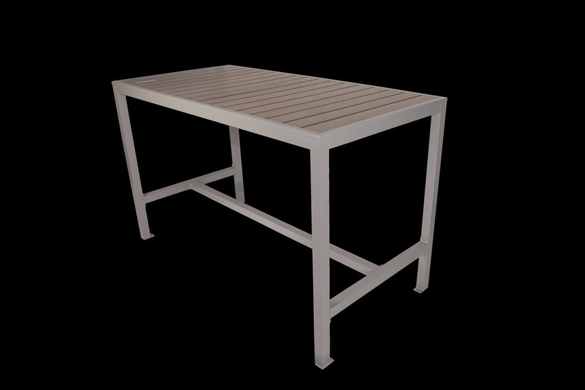 BFM Seating Seaside 4 - Leg Bar Height Bolt - Down Table 35x72, Synthetic Gray Teak Top - (BFM - PH4L3572xxT) - SchoolOutlet
