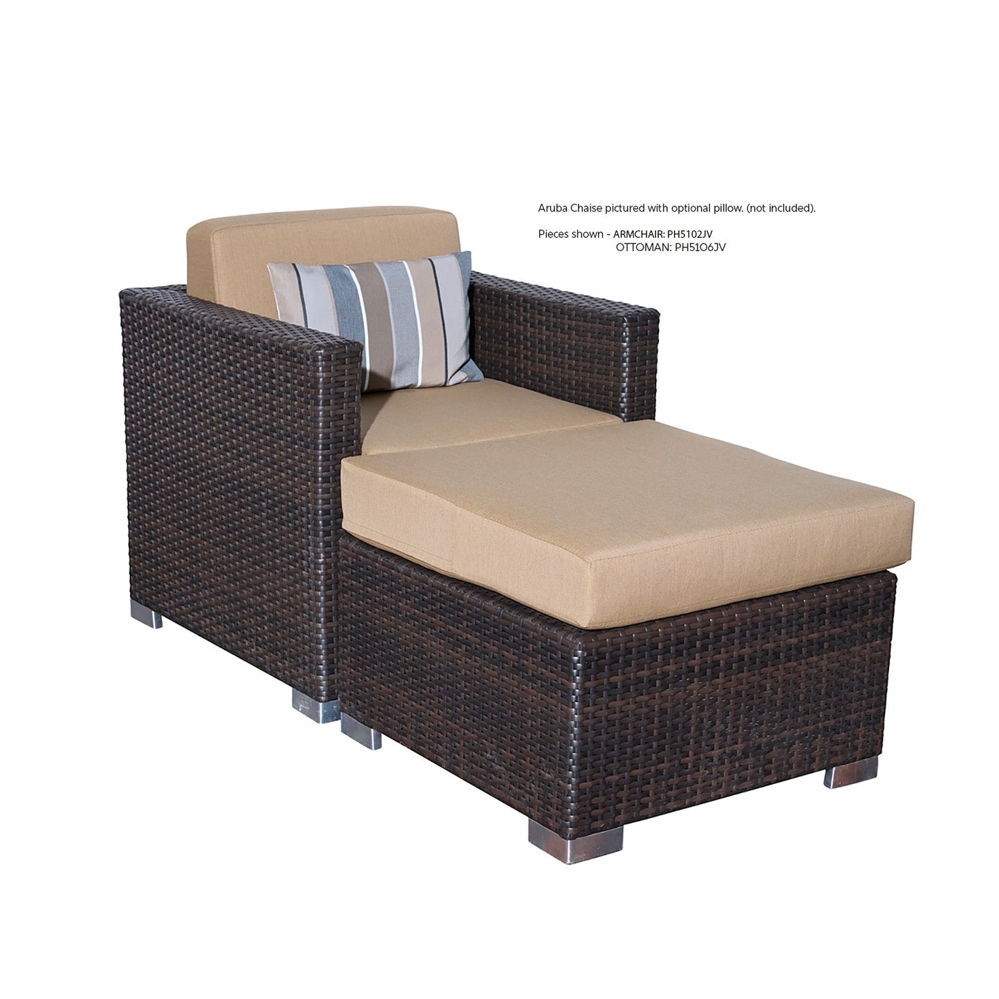 BFM Seating Aruba Wicker Outdoor Ottoman with Sunbrella Cushion (BFM - PH5106JV) - SchoolOutlet
