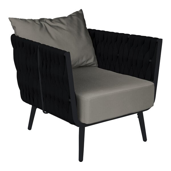 BFM Seating Cayman Armchair - Black flat rope, Black powder coat aluminum, ganging bracket - (BFM - PHPABLBL) - SchoolOutlet