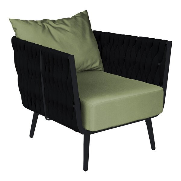 BFM Seating Cayman Armchair - Black flat rope, Black powder coat aluminum, ganging bracket - (BFM - PHPABLBL) - SchoolOutlet