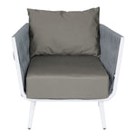 BFM Seating Cayman Armchair - Medium Gray flat rope, White powder coat aluminum, ganging bracket - (BFM - PHPAGRWH - SchoolOutlet
