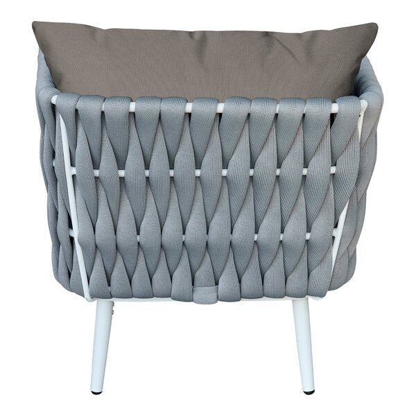 BFM Seating Cayman Armchair - Medium Gray flat rope, White powder coat aluminum, ganging bracket - (BFM - PHPAGRWH - SchoolOutlet