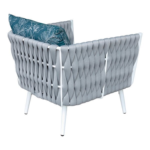 BFM Seating Cayman Armchair - Medium Gray flat rope, White powder coat aluminum, ganging bracket - (BFM - PHPAGRWH - SchoolOutlet