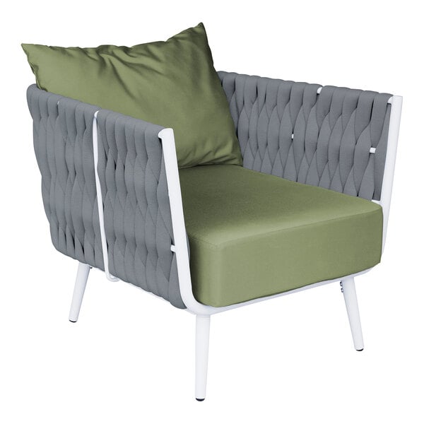 BFM Seating Cayman Armchair - Medium Gray flat rope, White powder coat aluminum, ganging bracket - (BFM - PHPAGRWH - SchoolOutlet