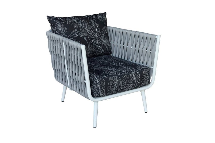 BFM Seating Cayman Armchair - Medium Gray flat rope, White powder coat aluminum, ganging bracket - (BFM - PHPAGRWH - SchoolOutlet