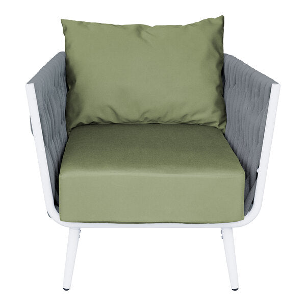 BFM Seating Cayman Armchair - Medium Gray flat rope, White powder coat aluminum, ganging bracket - (BFM - PHPAGRWH - SchoolOutlet