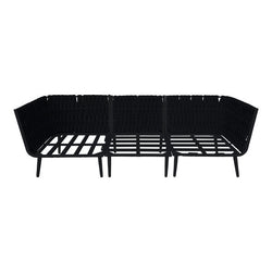 BFM Seating Cayman Sofa- Black Flat Rope, Black Powder Coat Aluminum, Ganging Bracket - 10.5" Seat Height(BFM-PHPBLBL)