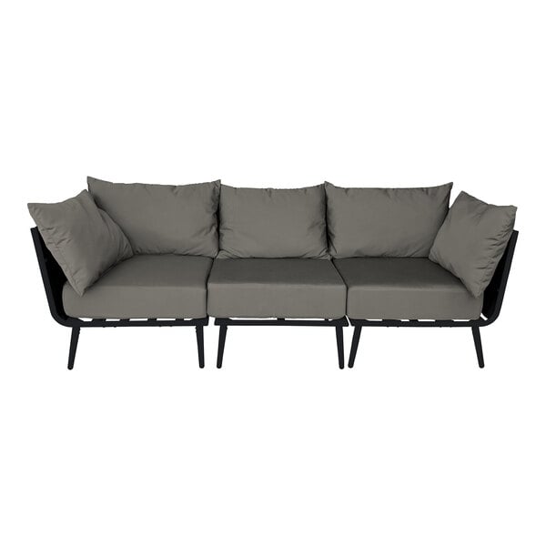 BFM Seating Cayman Sofa - Black flat rope, Black powder coat aluminum, ganging bracket (BFM - PHPBLBL) - SchoolOutlet