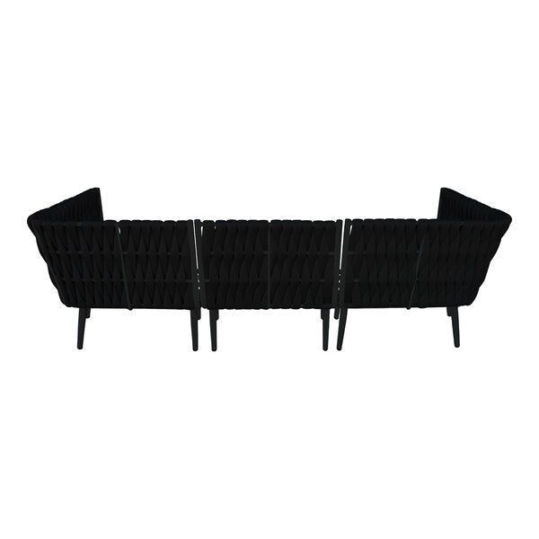 BFM Seating Cayman Sofa - Black flat rope, Black powder coat aluminum, ganging bracket (BFM - PHPBLBL) - SchoolOutlet