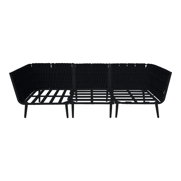 BFM Seating Cayman Sofa - Black flat rope, Black powder coat aluminum, ganging bracket (BFM - PHPBLBL) - SchoolOutlet