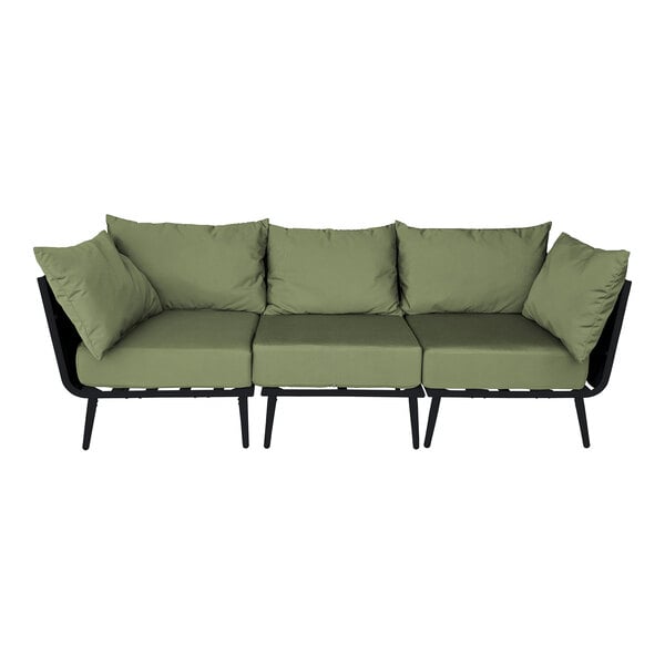 BFM Seating Cayman Sofa - Black flat rope, Black powder coat aluminum, ganging bracket (BFM - PHPBLBL) - SchoolOutlet