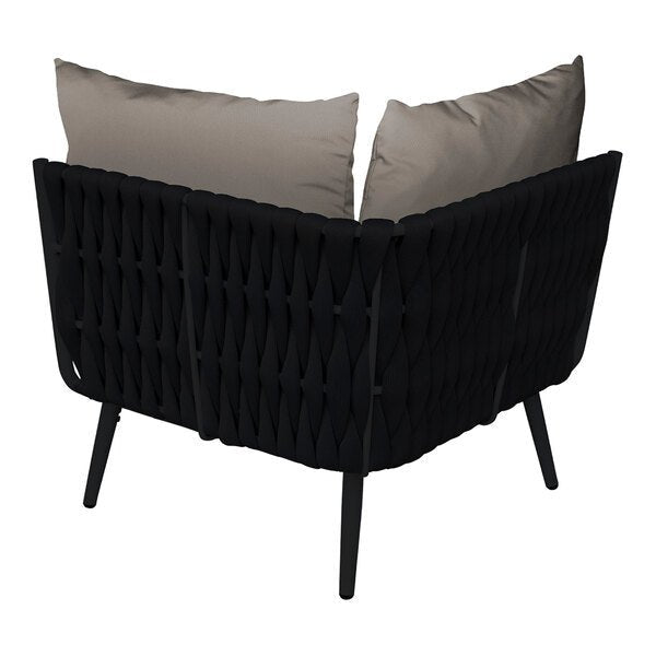 BFM Seating Cayman Corner Sofa - Black flat rope, Black powder coat aluminum, ganging bracket - (BFM - PHPCBLBL) - SchoolOutlet