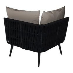 BFM Seating Cayman Corner Sofa - Black Flat Rope, Black Powder Coat Aluminum, Ganging Bracket - 10.5" Seat Height(BFM-PHPCBLBL)