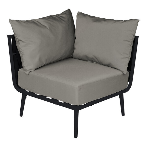 BFM Seating Cayman Corner Sofa - Black flat rope, Black powder coat aluminum, ganging bracket - (BFM - PHPCBLBL) - SchoolOutlet