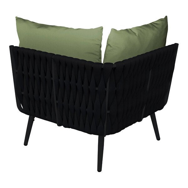 BFM Seating Cayman Corner Sofa - Black flat rope, Black powder coat aluminum, ganging bracket - (BFM - PHPCBLBL) - SchoolOutlet