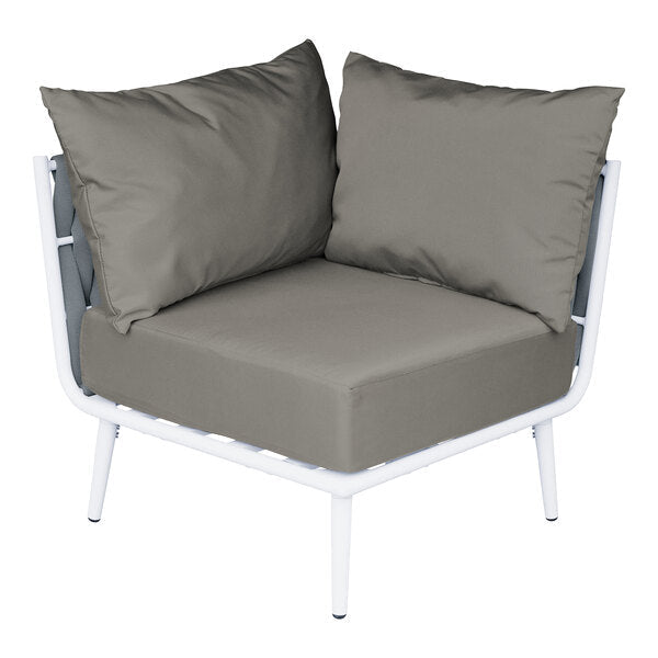 BFM Seatign Cayman Corner Sofa - Medium Gray flat rope, White powder coat aluminum, ganging bracket - (BFM - PHPCGRWH) - SchoolOutlet