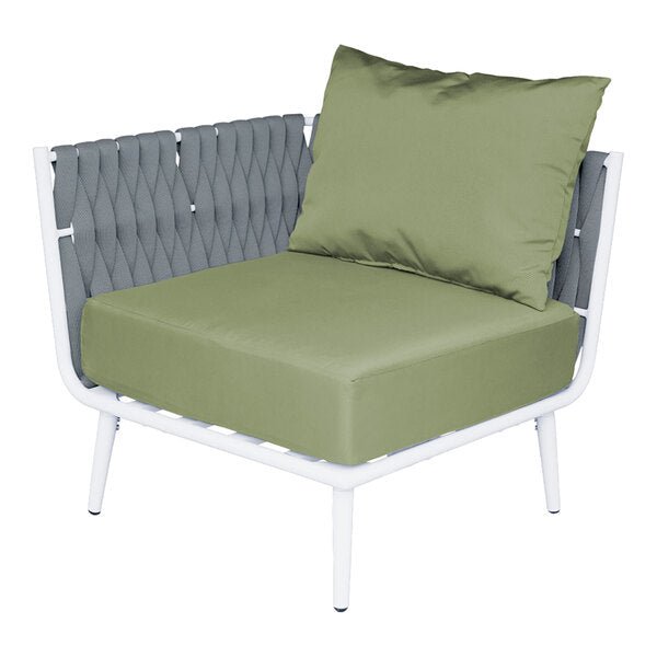 BFM Seatign Cayman Corner Sofa - Medium Gray flat rope, White powder coat aluminum, ganging bracket - (BFM - PHPCGRWH) - SchoolOutlet