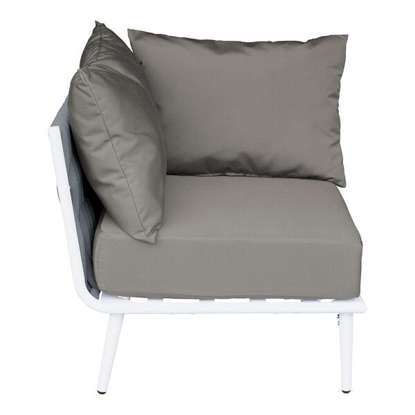 BFM Seatign Cayman Corner Sofa - Medium Gray flat rope, White powder coat aluminum, ganging bracket - (BFM - PHPCGRWH) - SchoolOutlet