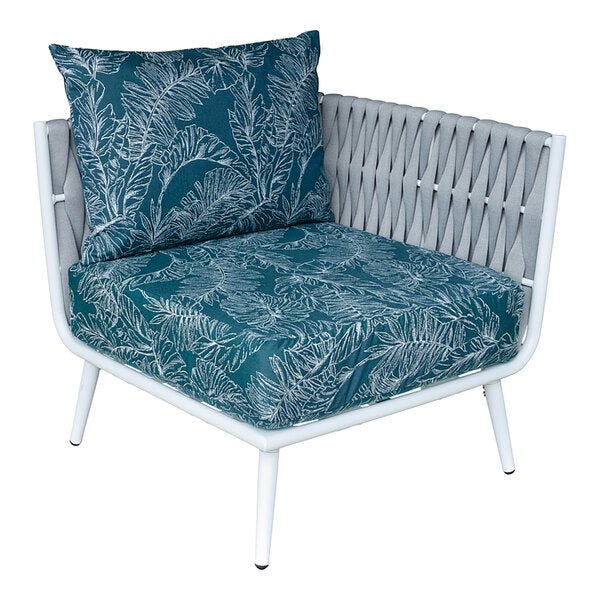BFM Seatign Cayman Corner Sofa - Medium Gray flat rope, White powder coat aluminum, ganging bracket - (BFM - PHPCGRWH) - SchoolOutlet