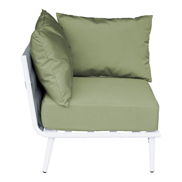 BFM Seatign Cayman Corner Sofa - Medium Gray flat rope, White powder coat aluminum, ganging bracket - (BFM - PHPCGRWH) - SchoolOutlet