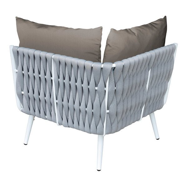 BFM Seatign Cayman Corner Sofa - Medium Gray flat rope, White powder coat aluminum, ganging bracket - (BFM - PHPCGRWH) - SchoolOutlet