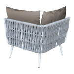 BFM Seatign Cayman Corner Sofa - Medium Gray flat rope, White powder coat aluminum, ganging bracket - (BFM - PHPCGRWH) - SchoolOutlet
