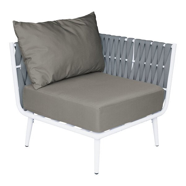 BFM Seatign Cayman Corner Sofa - Medium Gray flat rope, White powder coat aluminum, ganging bracket - (BFM - PHPCGRWH) - SchoolOutlet