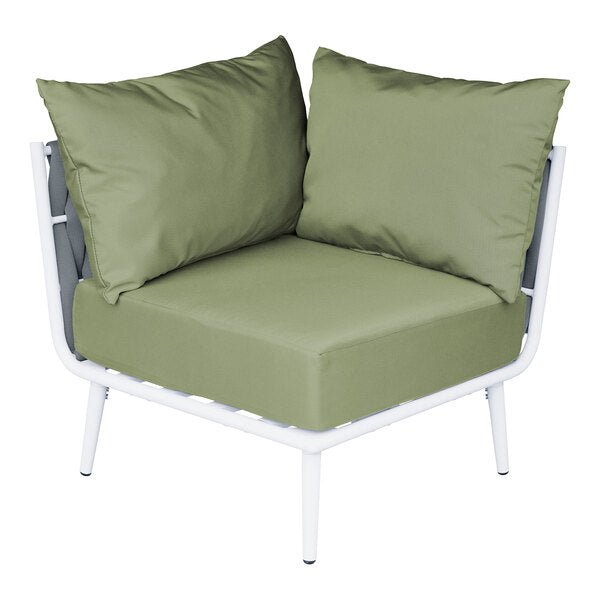 BFM Seatign Cayman Corner Sofa - Medium Gray flat rope, White powder coat aluminum, ganging bracket - (BFM - PHPCGRWH) - SchoolOutlet
