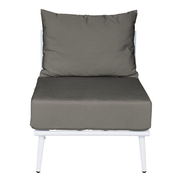 BFM Seating Cayman Middle Sofa - Medium Gray flat rope, White powder coat aluminum, ganging bracket - (BFM - PHPMGRWH - SchoolOutlet