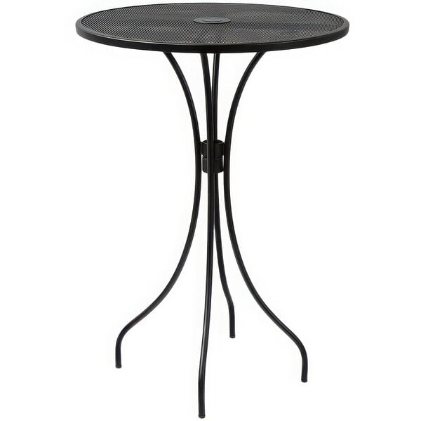 BFM Seating Barnegat Dining Height Table 30" Round E - Coated, Powder Coated Micro - Mesh Steel - Black - Umbrella hole - (BFM - SU30RBL - D) - SchoolOutlet