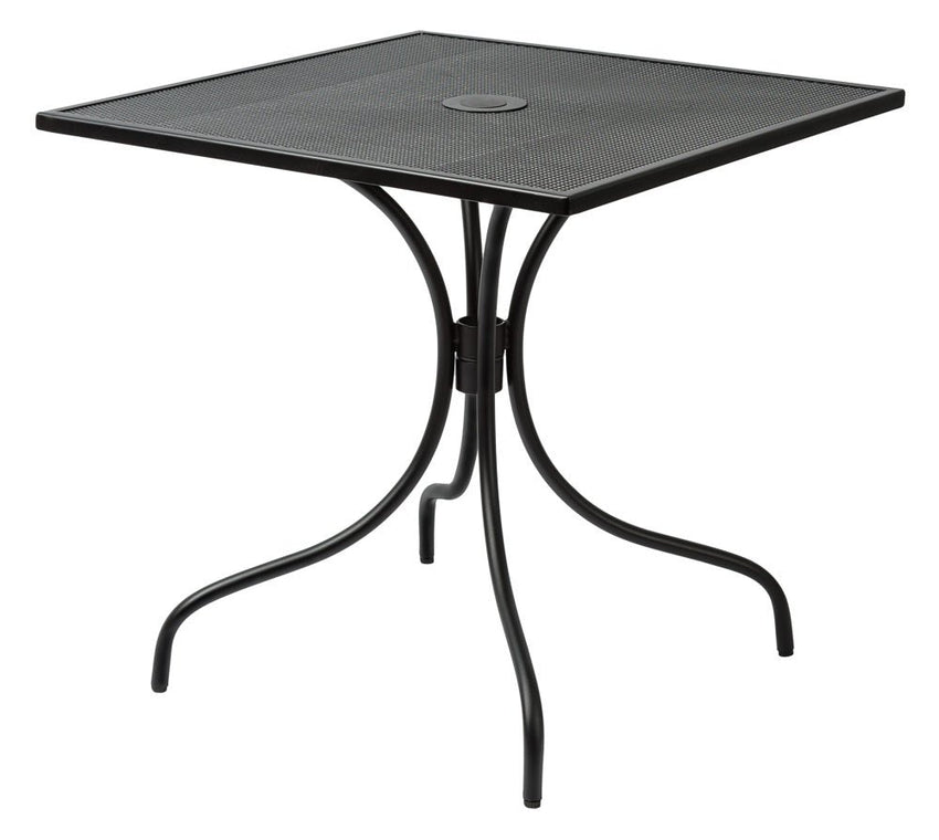 BFM Seating Barnegat Dining Height Table 36x36 E - Coated, Powder Coated Micro - Mesh Steel - Black - Umbrella hole - (BFM - SU3636BL - D) - SchoolOutlet
