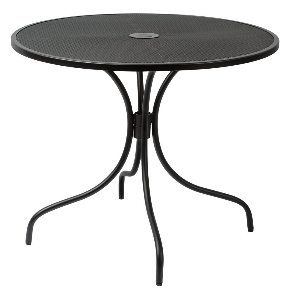 BFM Seating Barnegat Dining Height Table 36" Round E - Coated, Powder Coated Micro - Mesh Steel - Black - Umbrella hole - (BFM - SU36RBL - D - SchoolOutlet