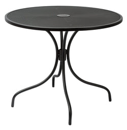 BFM Seating Barnegat Dining Height Table 36" Round E-Coated, Powder Coated Micro-Mesh Steel - Black - Umbrella hole - (BFM-SU36RBL-D