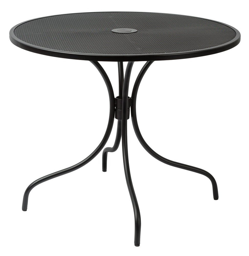 BFM Seating Barnegat Dining Height Table 36" Round E - Coated, Powder Coated Micro - Mesh Steel - Black - Umbrella hole - (BFM - SU36RBL - D - SchoolOutlet