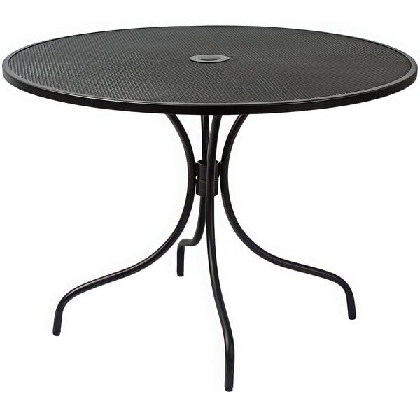 BFM Seating Barnegat Dining Height Table 42" Round E - Coated, Powder Coated Micro - Mesh Steel - Black - Umbrella hole - (BFM - U42RBL - D) - SchoolOutlet