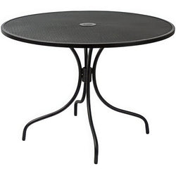BFM Seating Barnegat Dining Height Table 42" Round E-Coated, Powder Coated Micro-Mesh Steel - Black - Umbrella hole - (BFM-U42RBL-D)