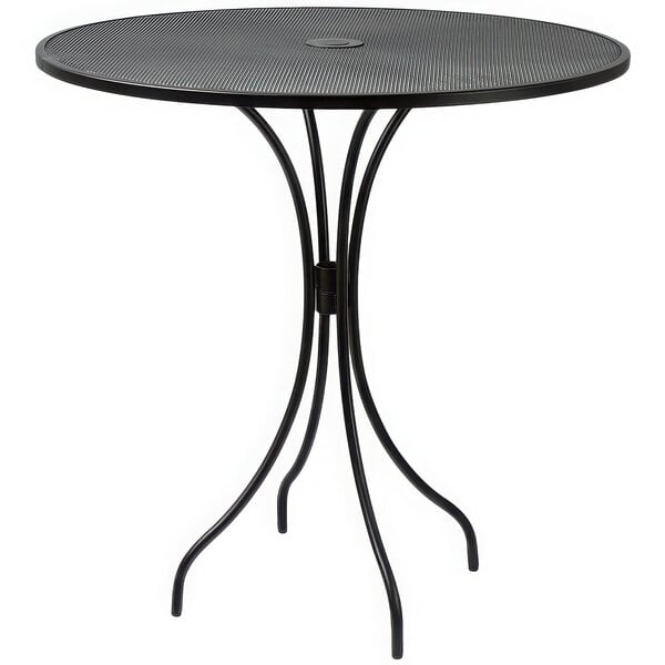 BFM Seating Barnegat Bar Height Table 42" Round E - Coated, Powder Coated Micro - Mesh Steel - Black - Umbrella hole - (BFM - SU42RBL - T - SchoolOutlet