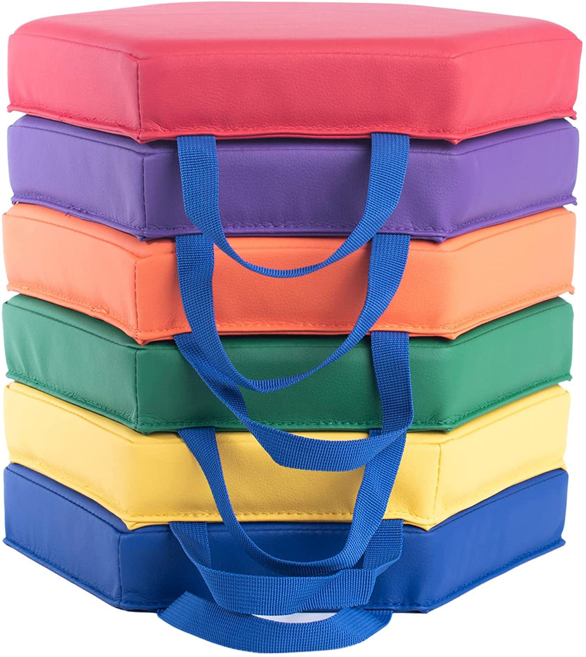 Bintiva Set of 6 Hexagon Vinyl Floor Cushions - 13 in - SchoolOutlet
