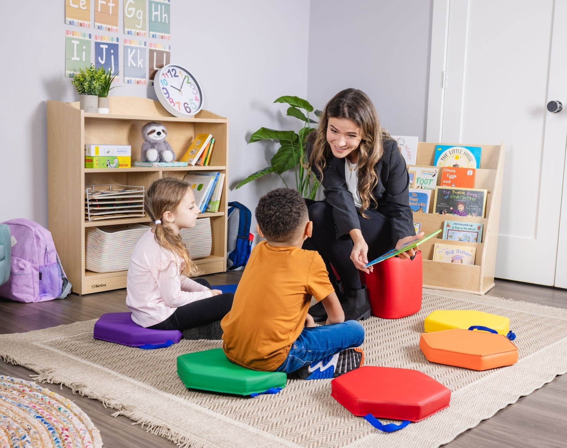 Bintiva Set of 6 Hexagon Vinyl Floor Cushions - 13 in - SchoolOutlet