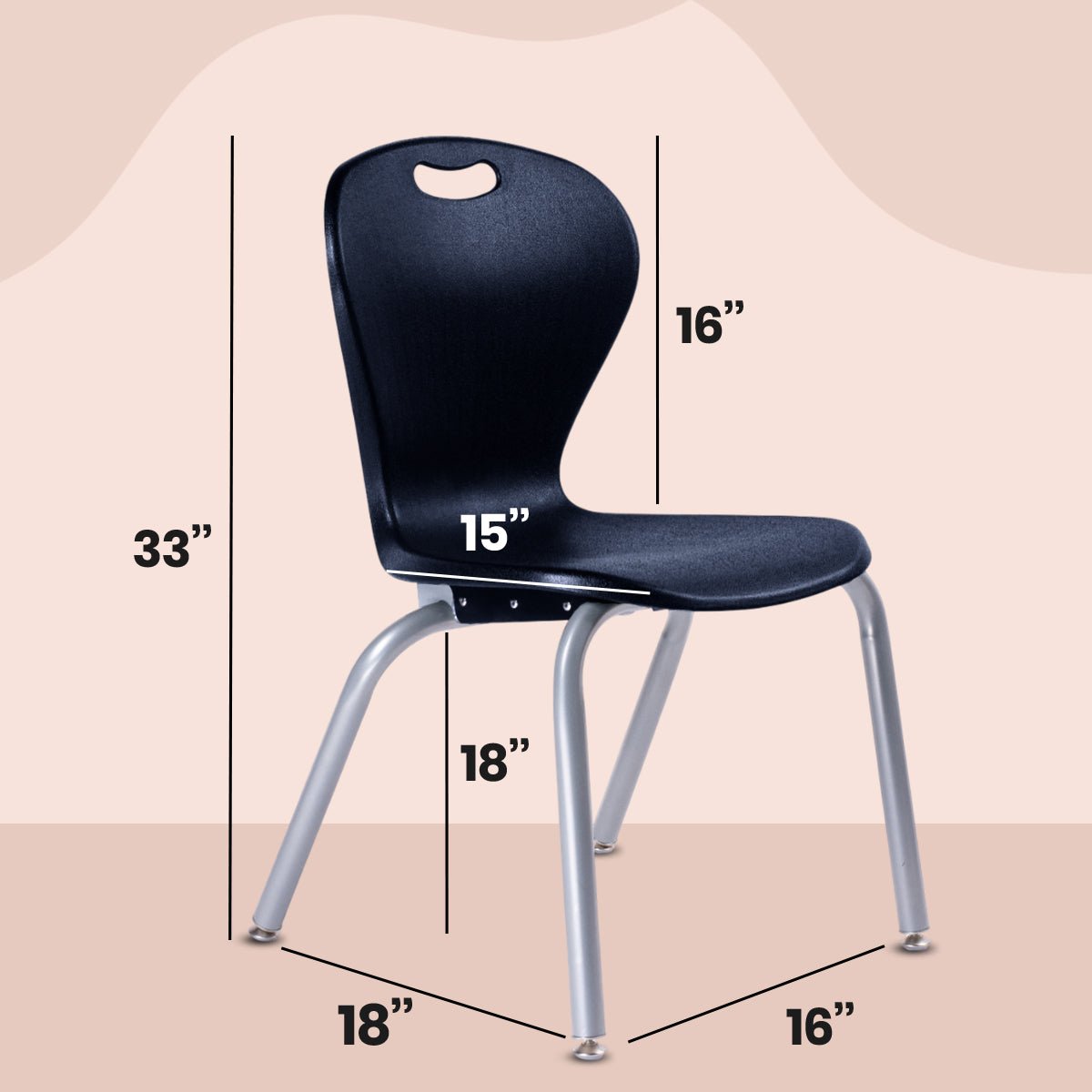 Bintiva ZUUL Stackable Chair Series - School Chair 18" Height with Self Level Glides - SchoolOutlet
